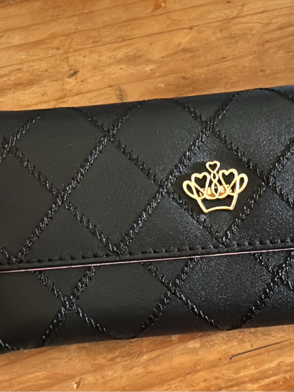 Quilted Black Women’s Wallet with Gold Crown Accent
